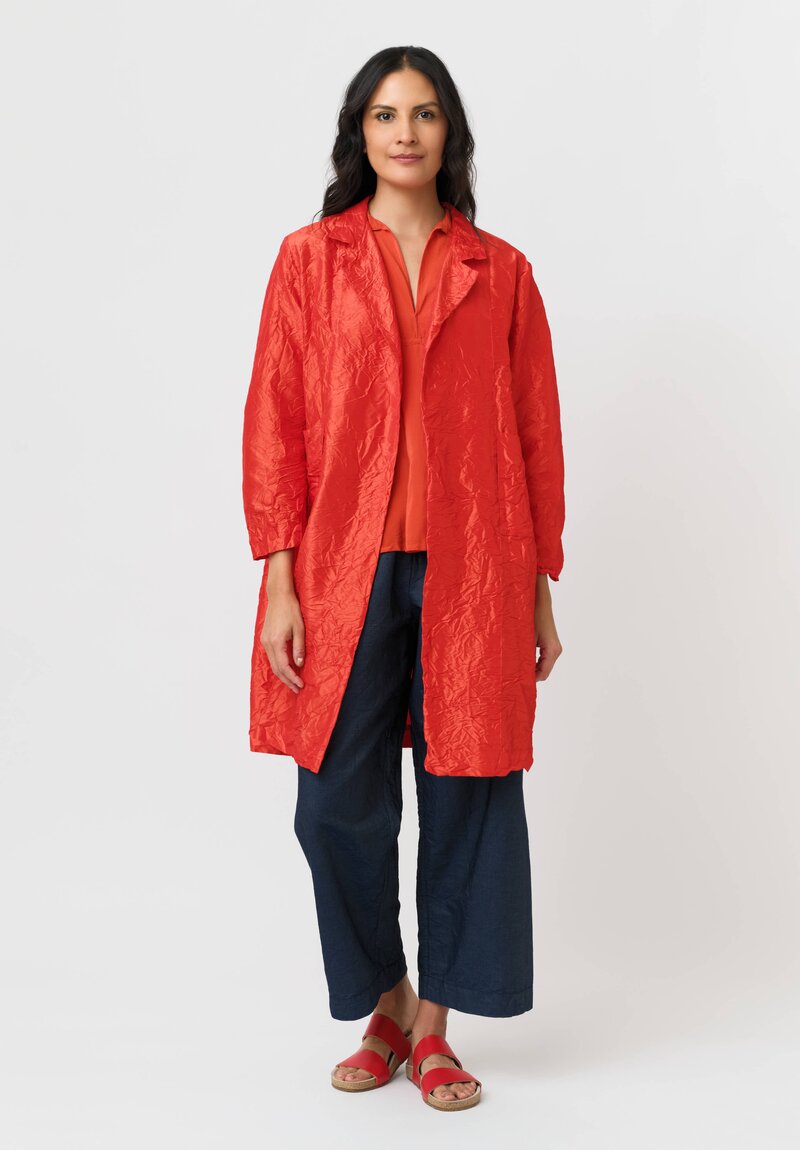 Daniela Gregis Washed Silk Punto Bianco Coat in Red Arancio