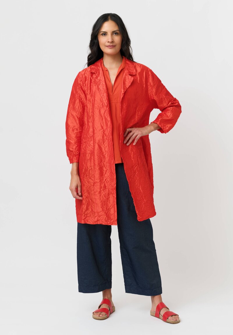 Daniela Gregis Washed Silk Punto Bianco Coat in Red Arancio