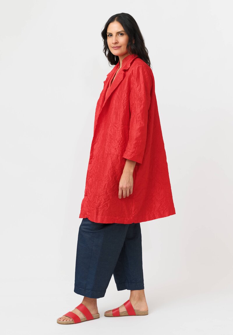 Daniela Gregis Washed Silk Punto Bianco Coat in Fire Red