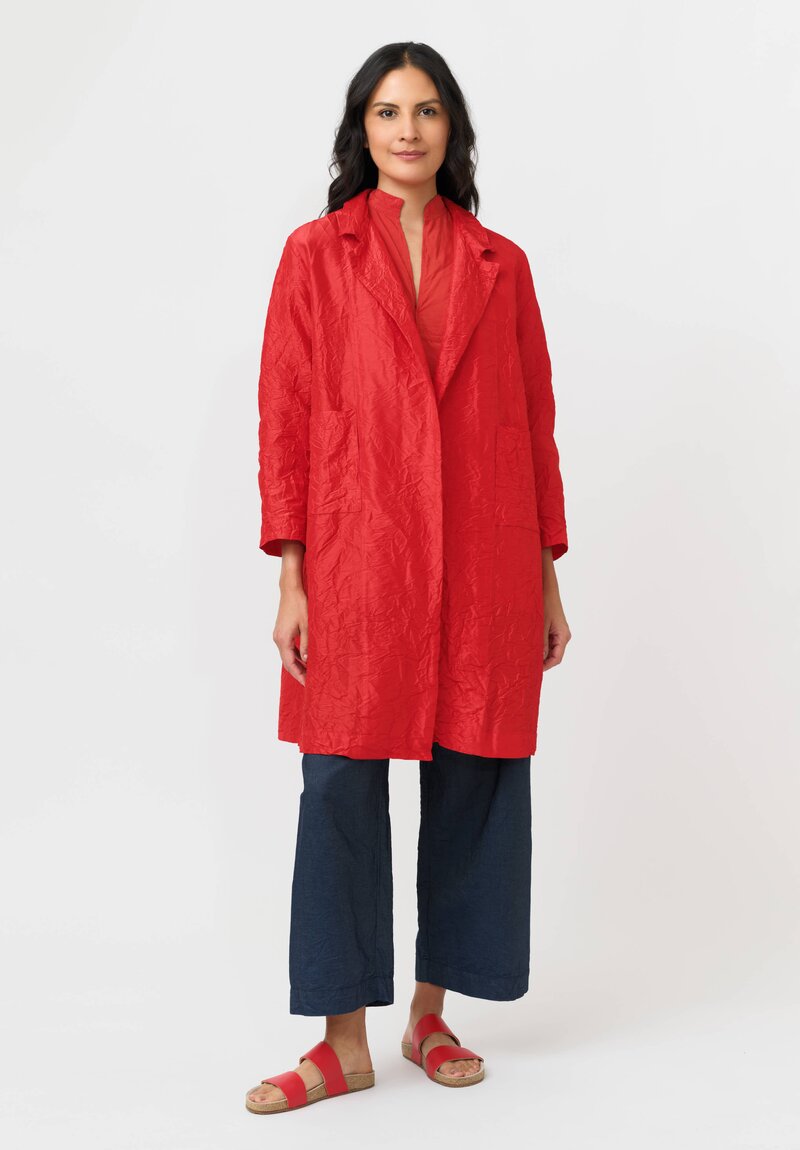 Daniela Gregis Washed Silk Punto Bianco Coat in Fire Red