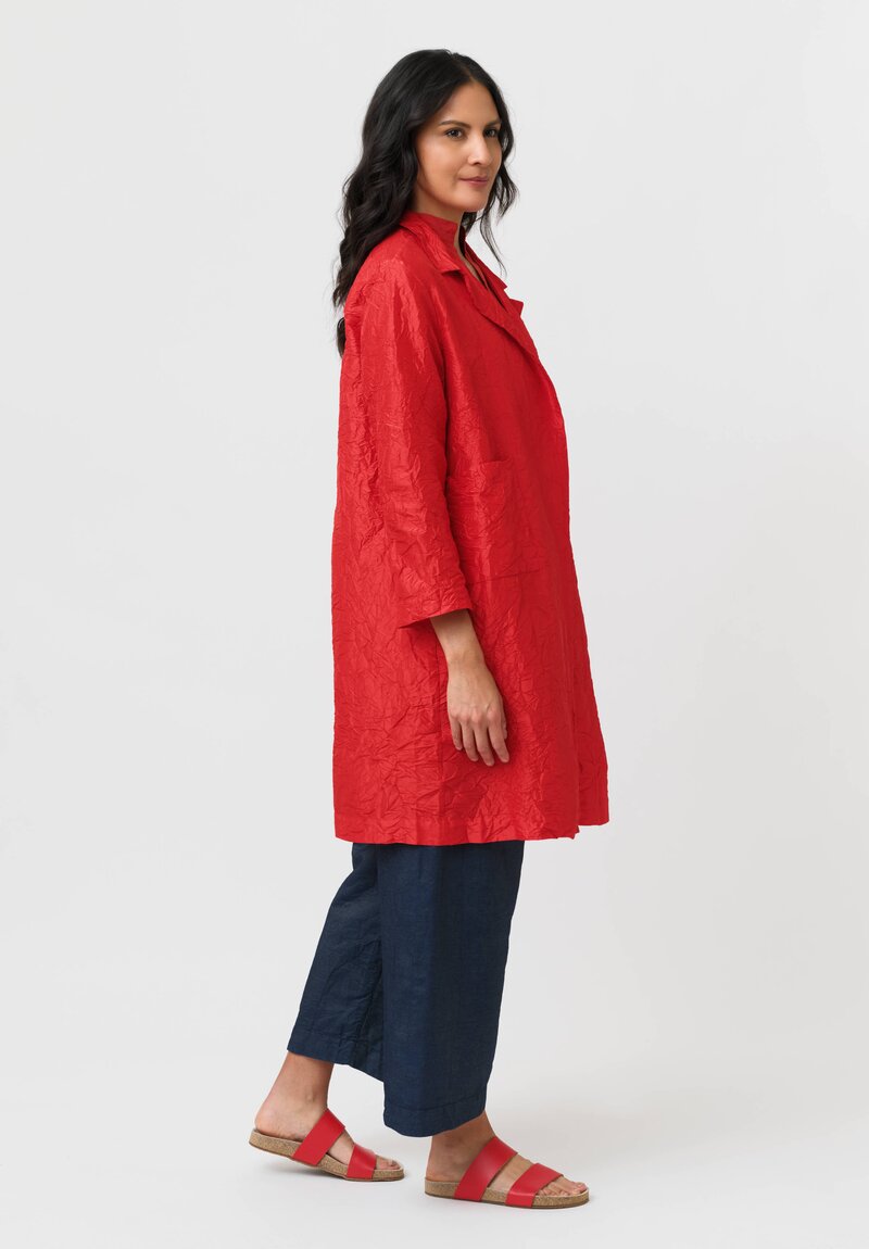 Daniela Gregis Washed Silk Punto Bianco Coat in Fire Red