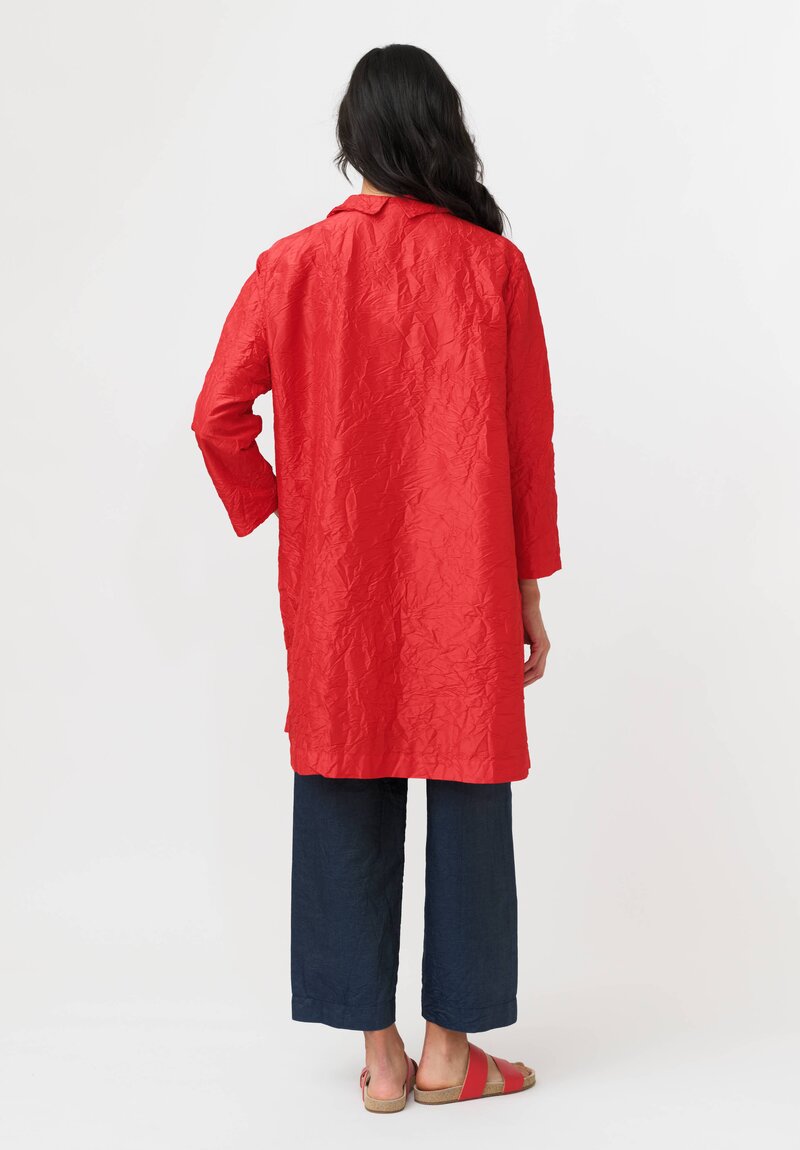 Daniela Gregis Washed Silk Punto Bianco Coat in Fire Red