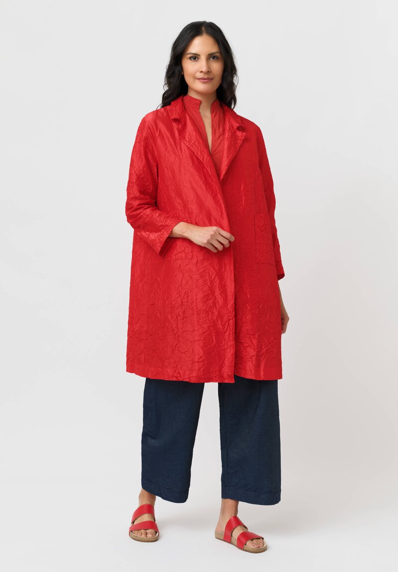 Daniela Gregis Washed Silk Punto Bianco Coat in Fire Red