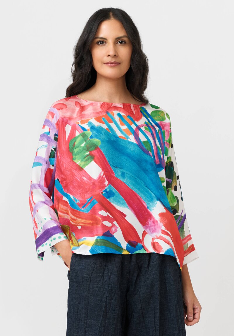 Daniela Gregis Silk Peperoncino Drawing Print Round Neck Top