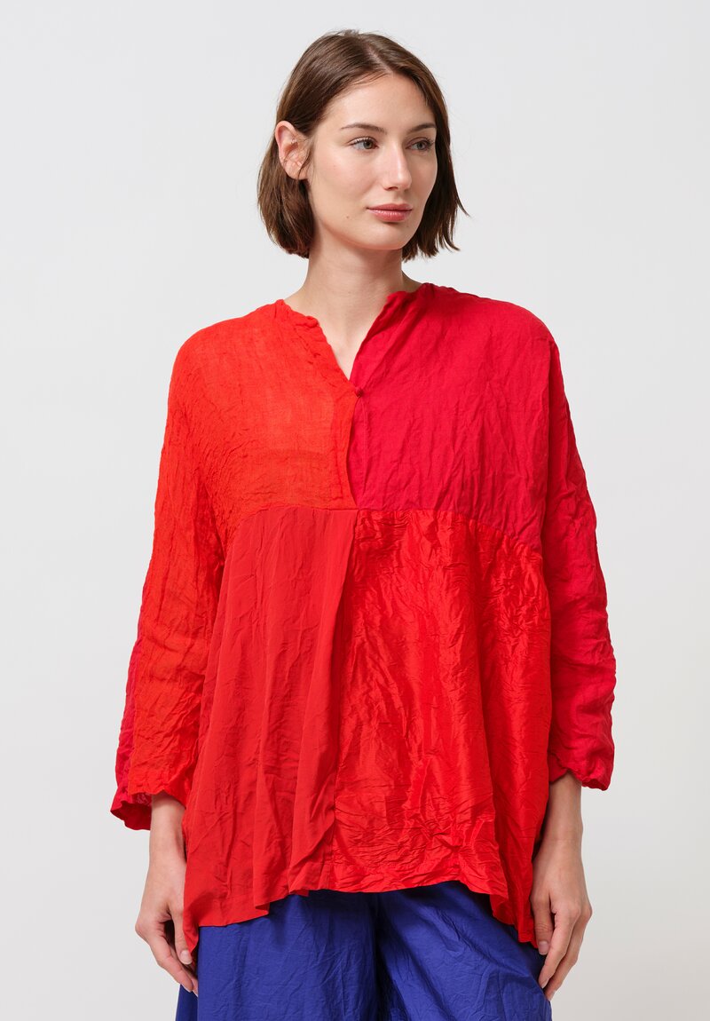 Daniela Gregis Washed Silk Linen Meta Shirt in Rosso Red