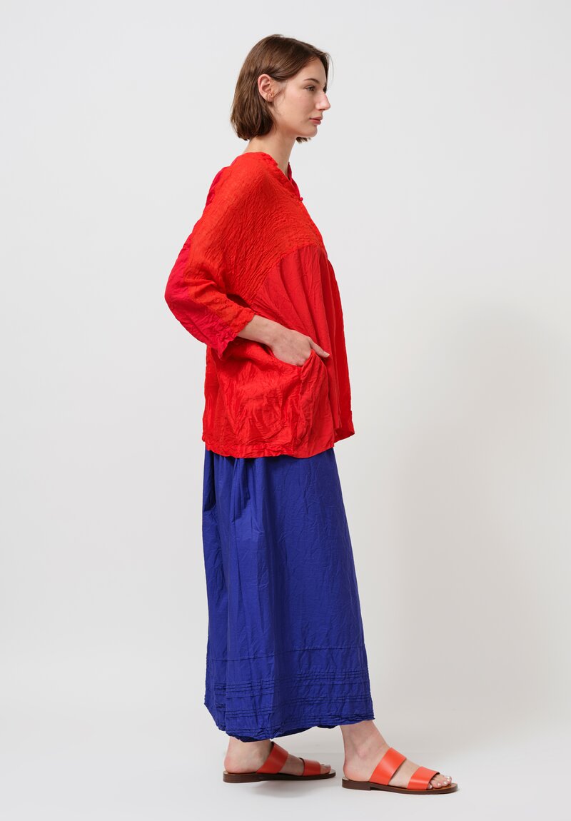 Daniela Gregis Washed Silk Linen Meta Shirt in Rosso Red