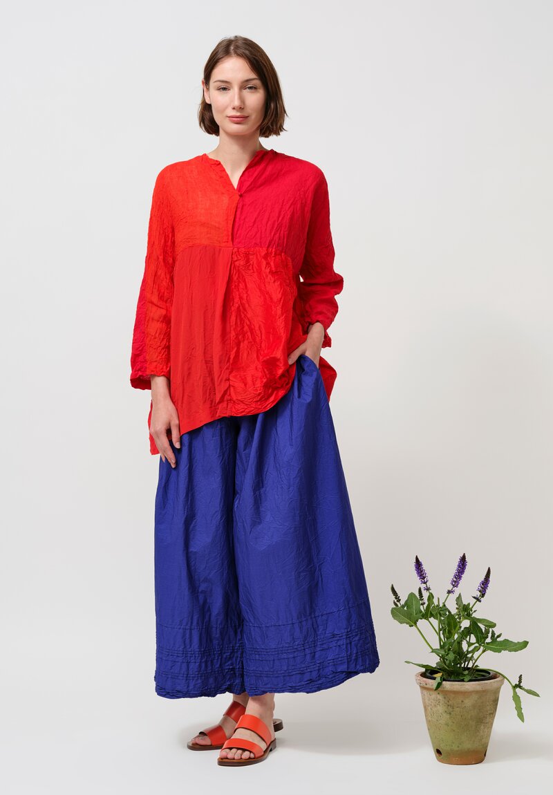 Daniela Gregis Washed Silk Linen Meta Shirt in Rosso Red