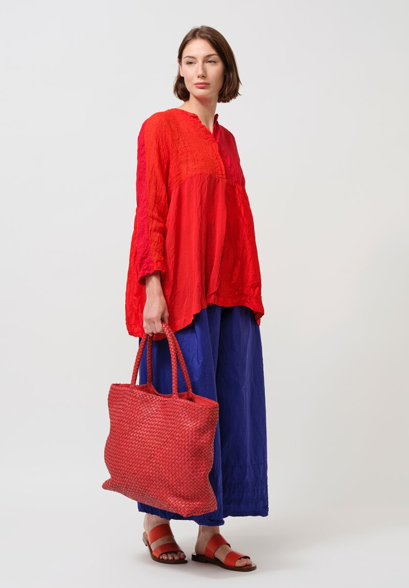 Daniela Gregis Washed Silk Linen Meta Shirt in Rosso Red