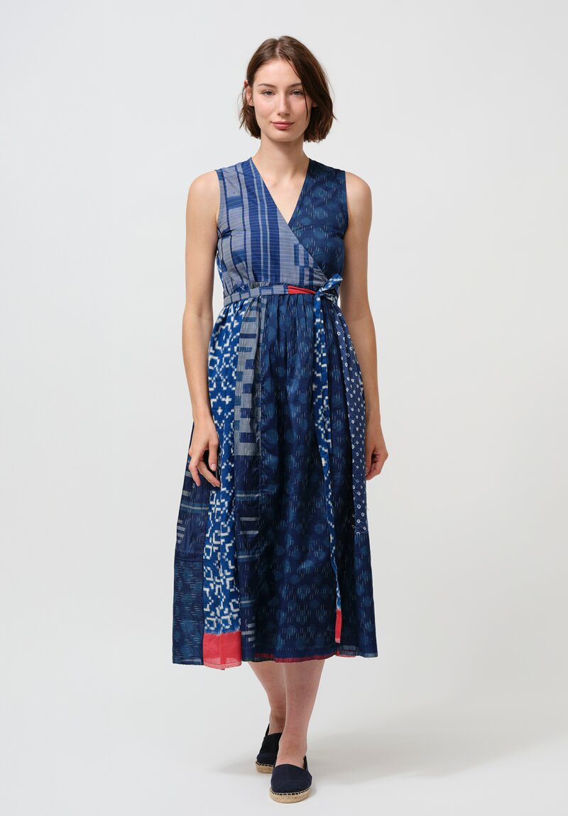 Injiri Cotton & Silk Sleeveless Wrap Dress in Indigo Blue
