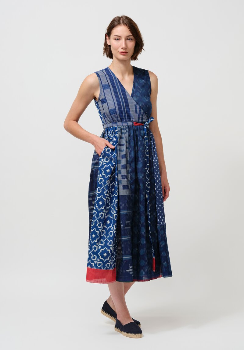 Injiri Cotton & Silk Sleeveless Wrap Dress in Indigo Blue