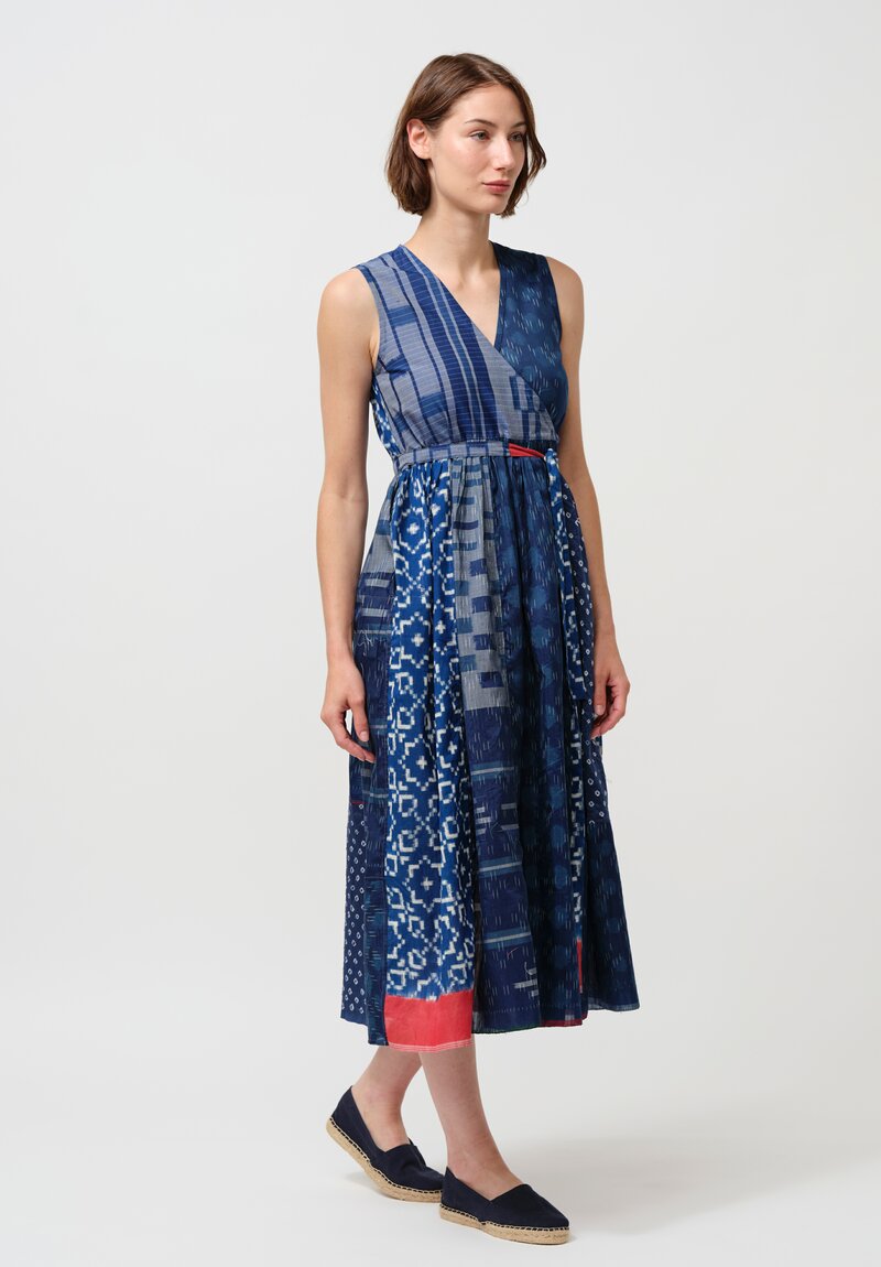 Injiri Cotton & Silk Sleeveless Wrap Dress in Indigo Blue