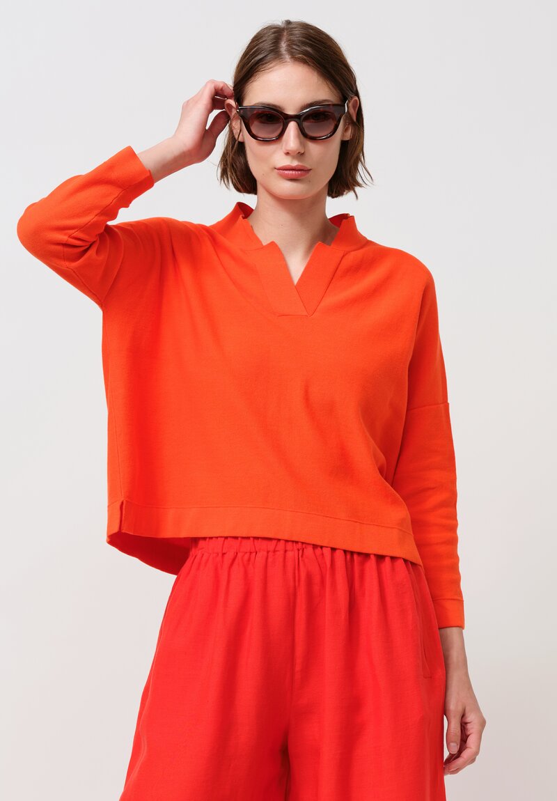 Daniela Gregis Cotton Long-Sleeve Donna Polo Sweater in Orange