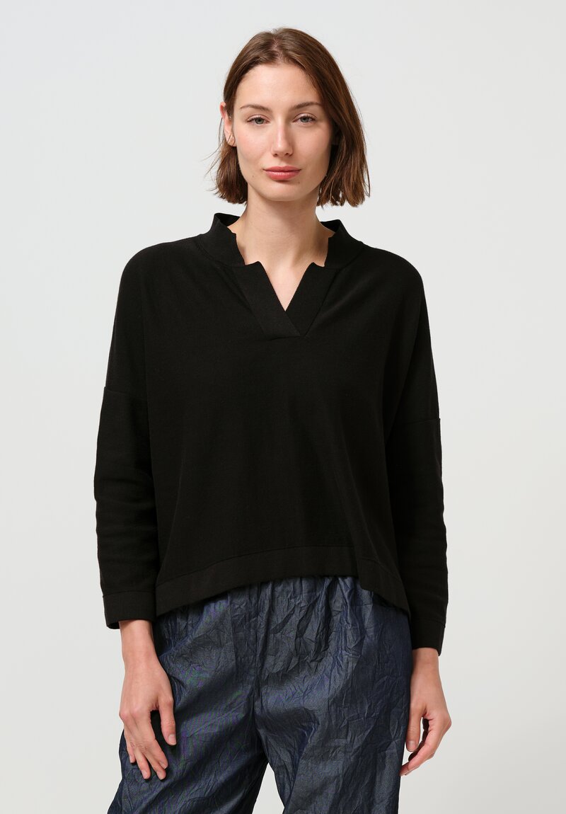 Daniela Gregis Cotton Long-Sleeve Donna Polo Sweater in Jet Black