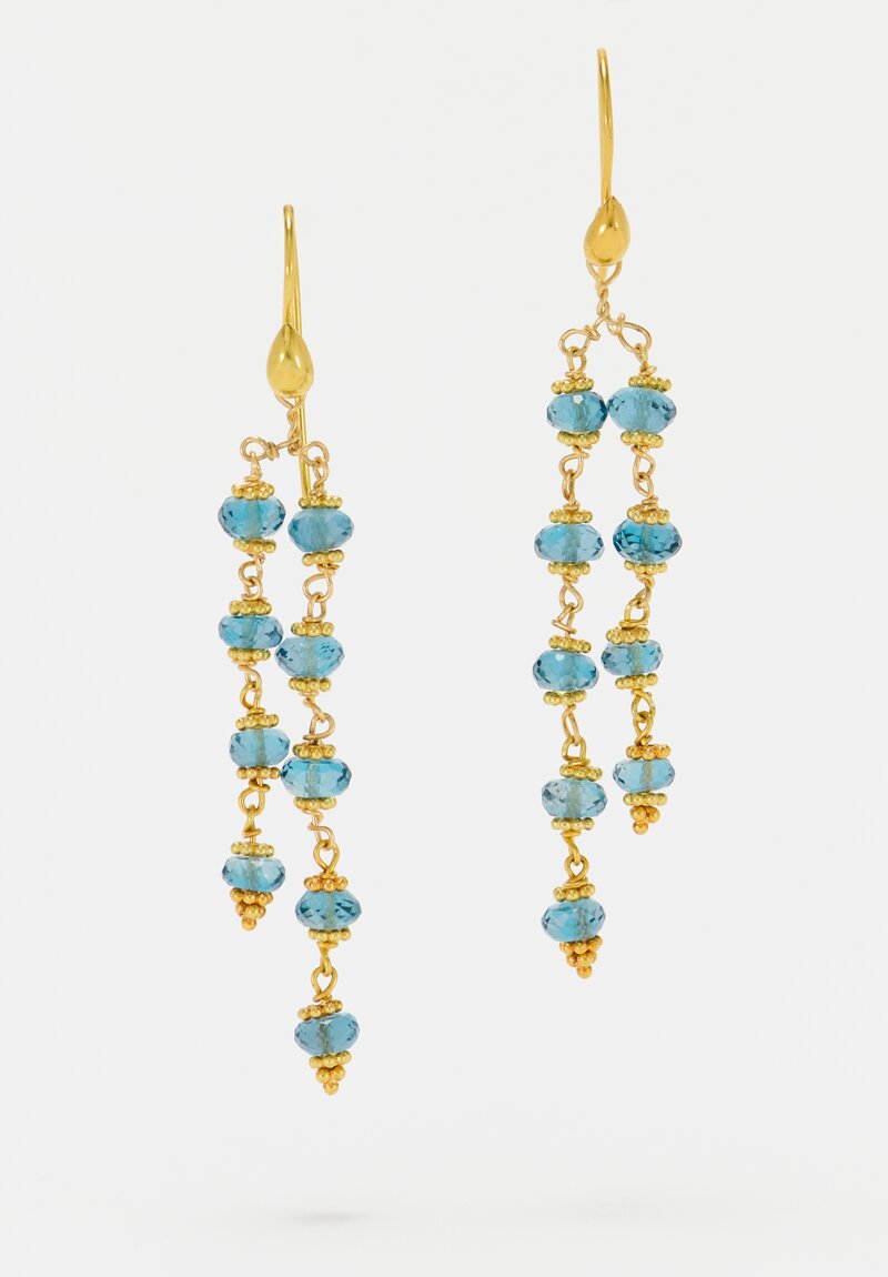 Greig Porter 18K Gold Dotted Disc & Faceted Sapphire Double Strand Earrings