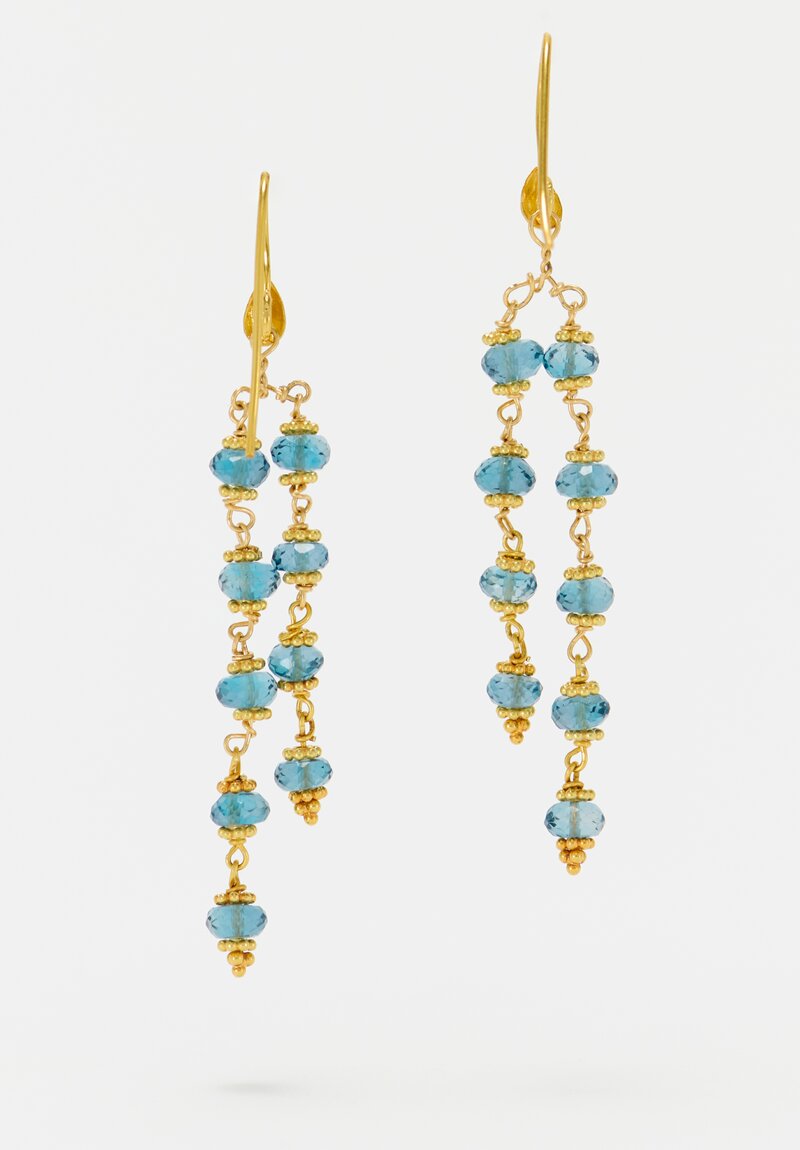 Greig Porter 18K Gold Dotted Disc & Faceted Sapphire Double Strand Earrings