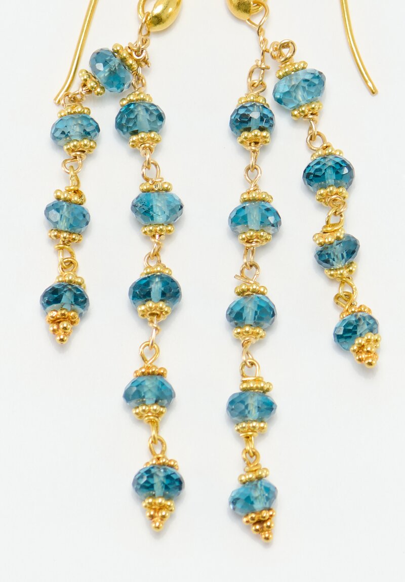 Greig Porter 18K Gold Dotted Disc & Faceted Sapphire Double Strand Earrings