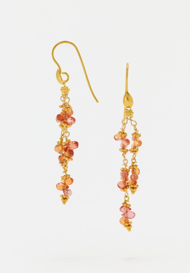 Greig Porter 18K Starbursts & Faceted Orange Sapphire Droplet Dangle Earrings 2.25"