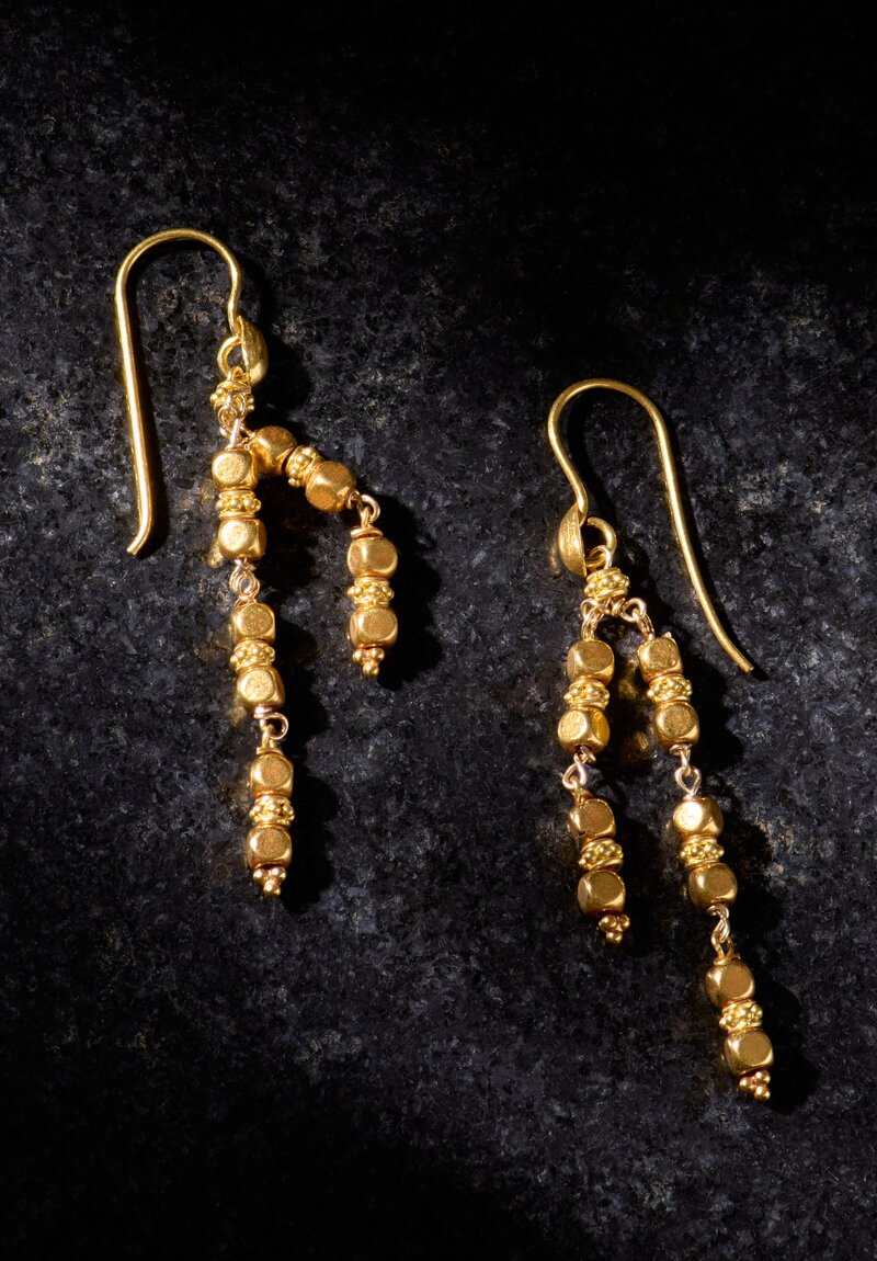 Greig Porter 18K Gold Cube Bead Double Strand Earrings
