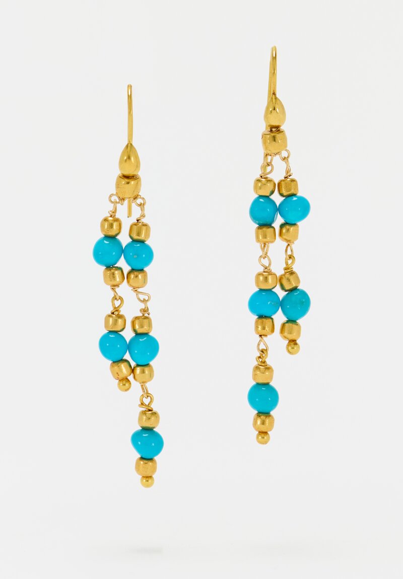 Greig Porter 18K Barrels & Sleeping Beauty Turquoise Dangle Earrings 2.375"