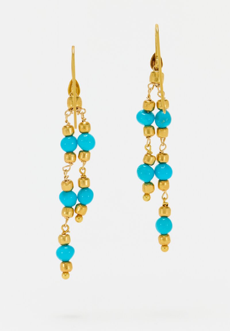 Greig Porter 18K Barrels & Sleeping Beauty Turquoise Dangle Earrings 2.375"