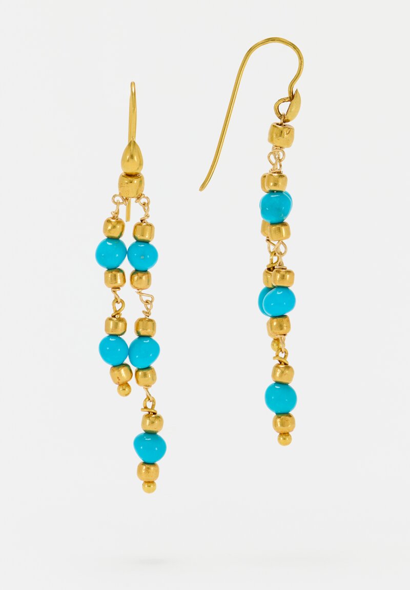 Greig Porter 18K Barrels & Sleeping Beauty Turquoise Dangle Earrings 2.375"