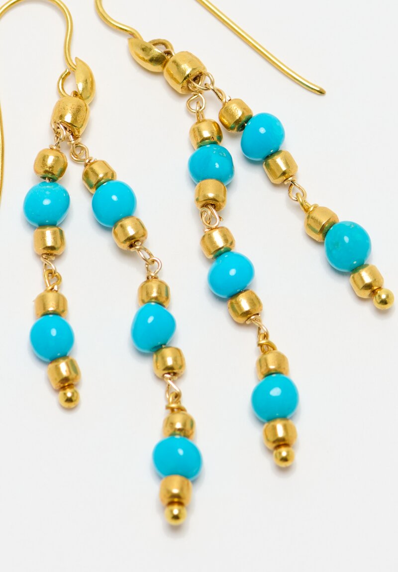 Greig Porter 18K Barrels & Sleeping Beauty Turquoise Dangle Earrings 2.375"