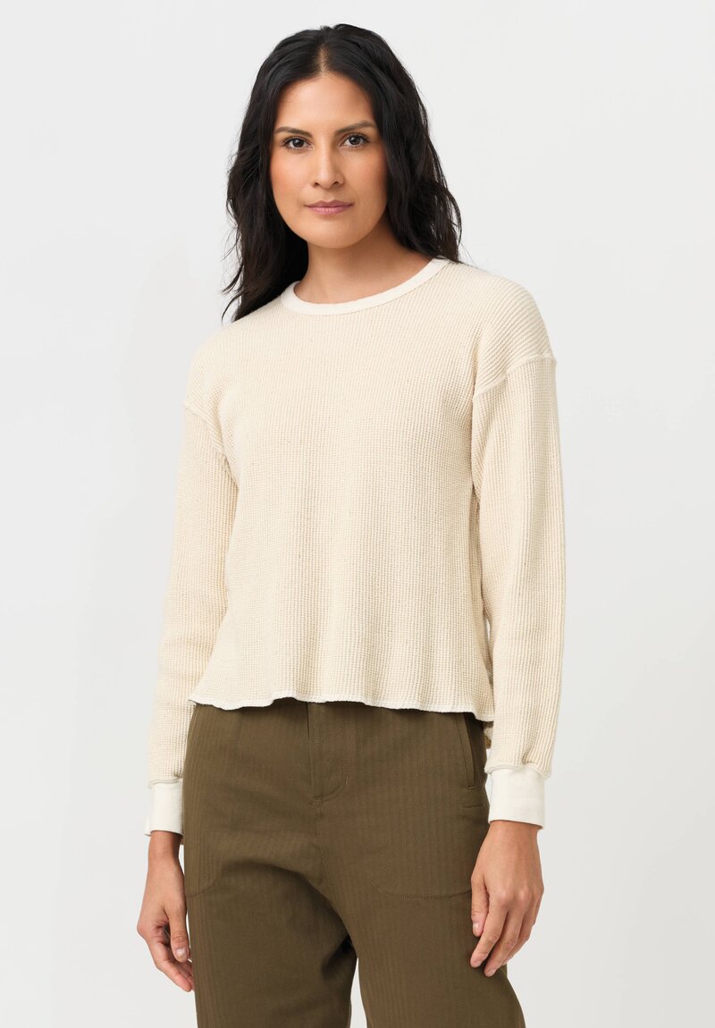 Cottle Cotton Silk "Noel" Waffle Long Sleeve Tee in Ecru Cream