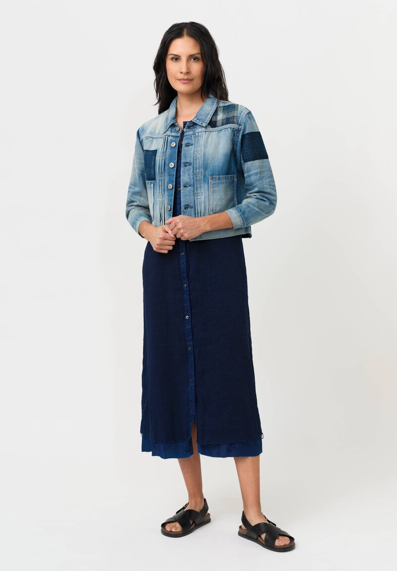 Cottle "Bingo Fushiori" Organic Cotton Denim Jacket in Patchwork Indigo