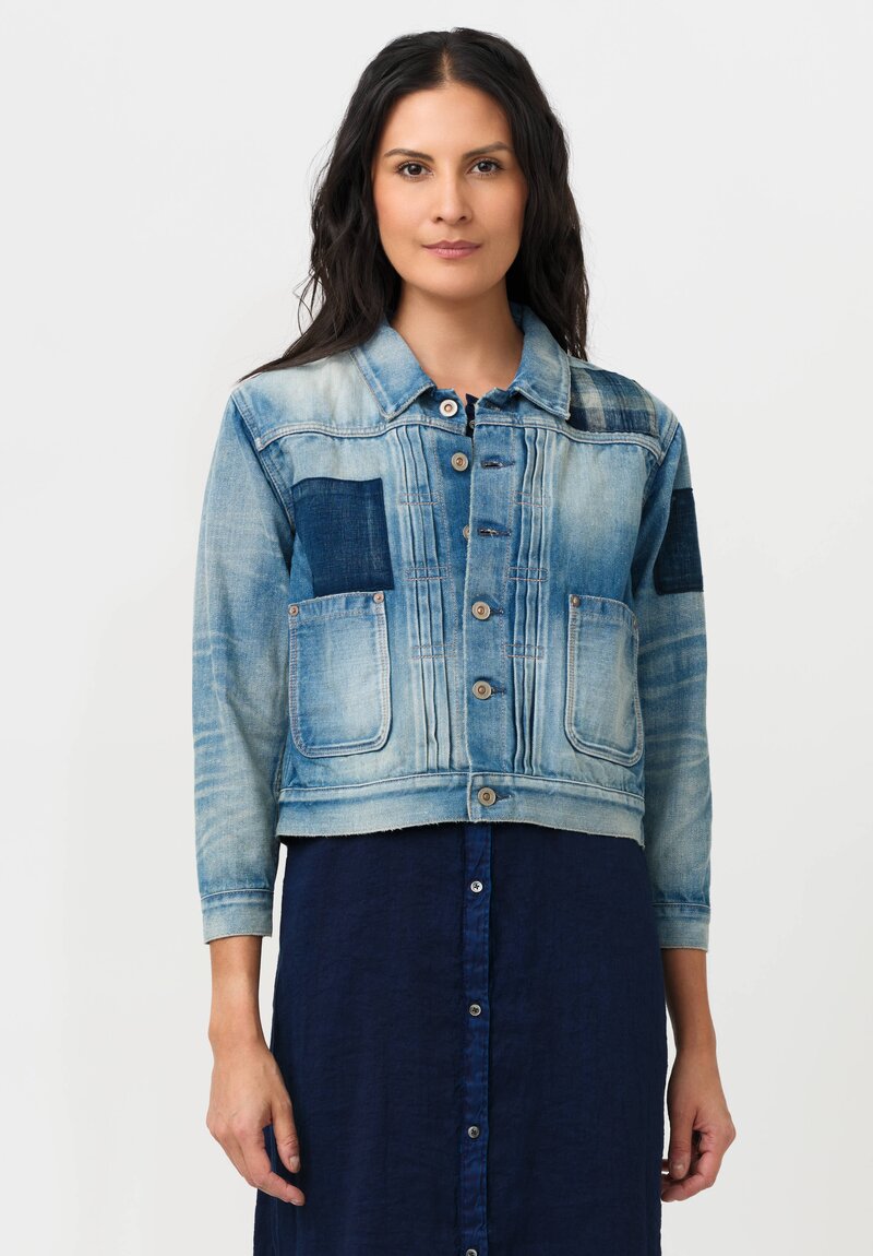 Cottle "Bingo Fushiori" Organic Cotton Denim Jacket in Patchwork Indigo