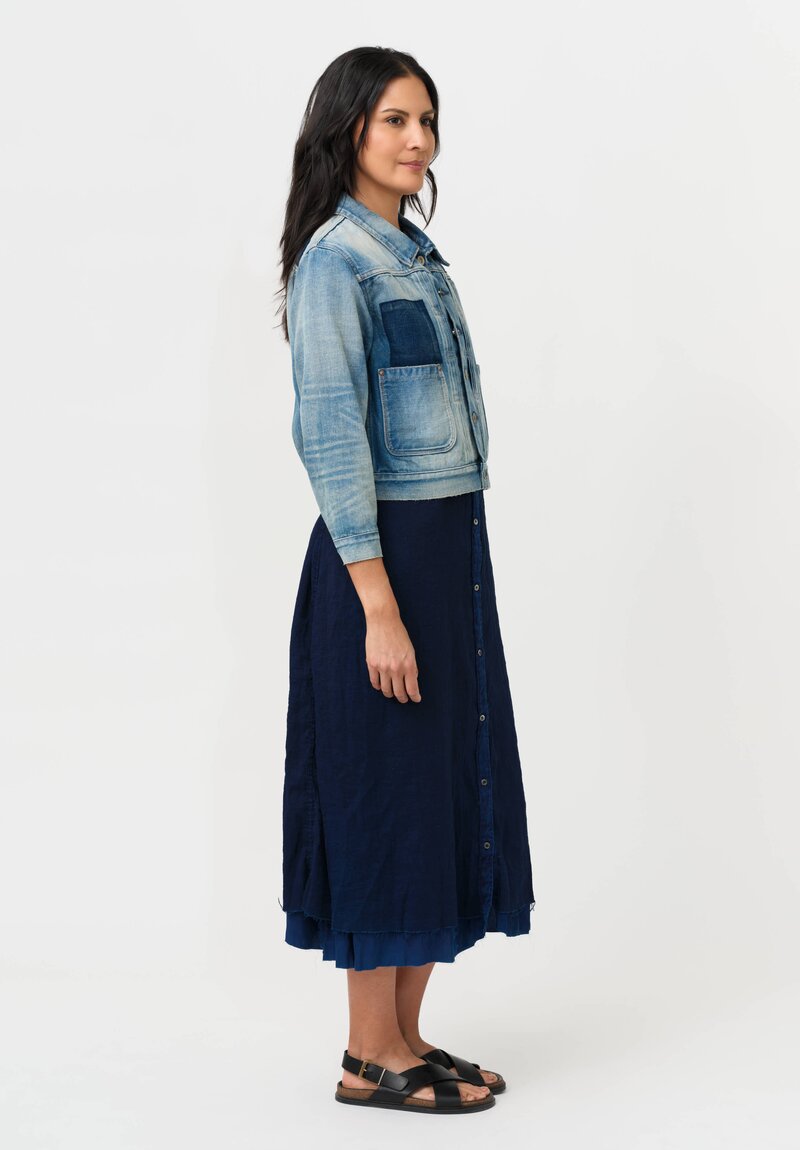 Cottle "Bingo Fushiori" Organic Cotton Denim Jacket in Patchwork Indigo