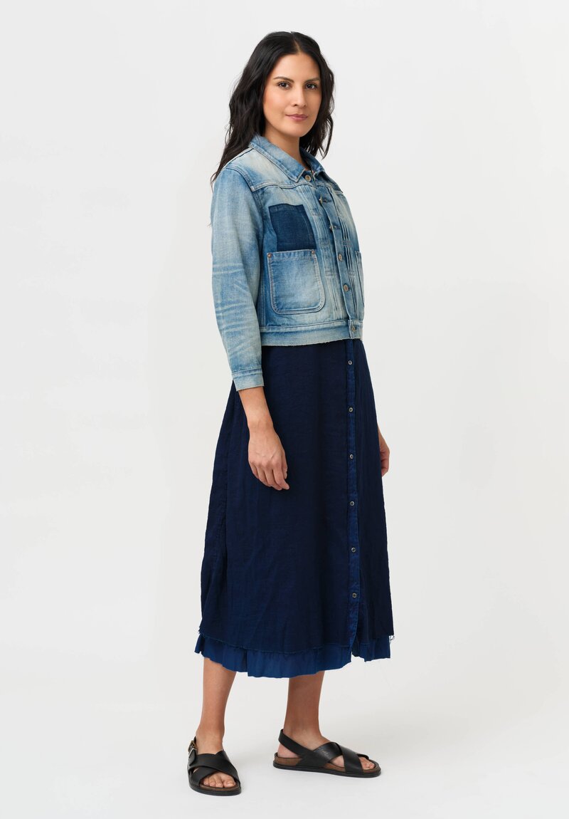 Cottle "Bingo Fushiori" Organic Cotton Denim Jacket in Patchwork Indigo