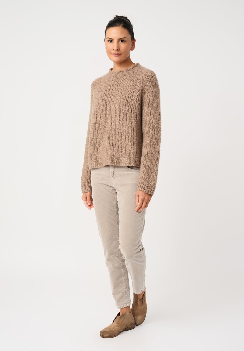 Wommelsdorff Cashmere & Silk Hand-Knit Chili Crew Neck Sweater in Toffee Brown