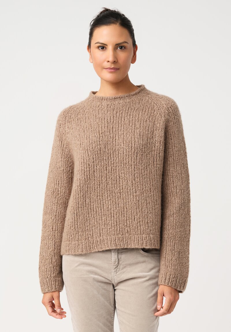 Wommelsdorff Cashmere & Silk Hand-Knit Chili Crew Neck Sweater in Toffee Brown