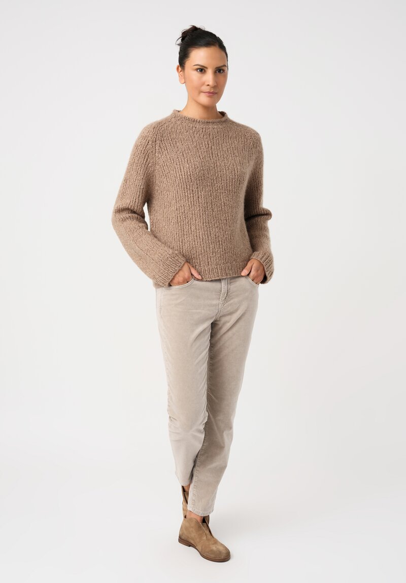 Wommelsdorff Cashmere & Silk Hand-Knit Chili Crew Neck Sweater in Toffee Brown