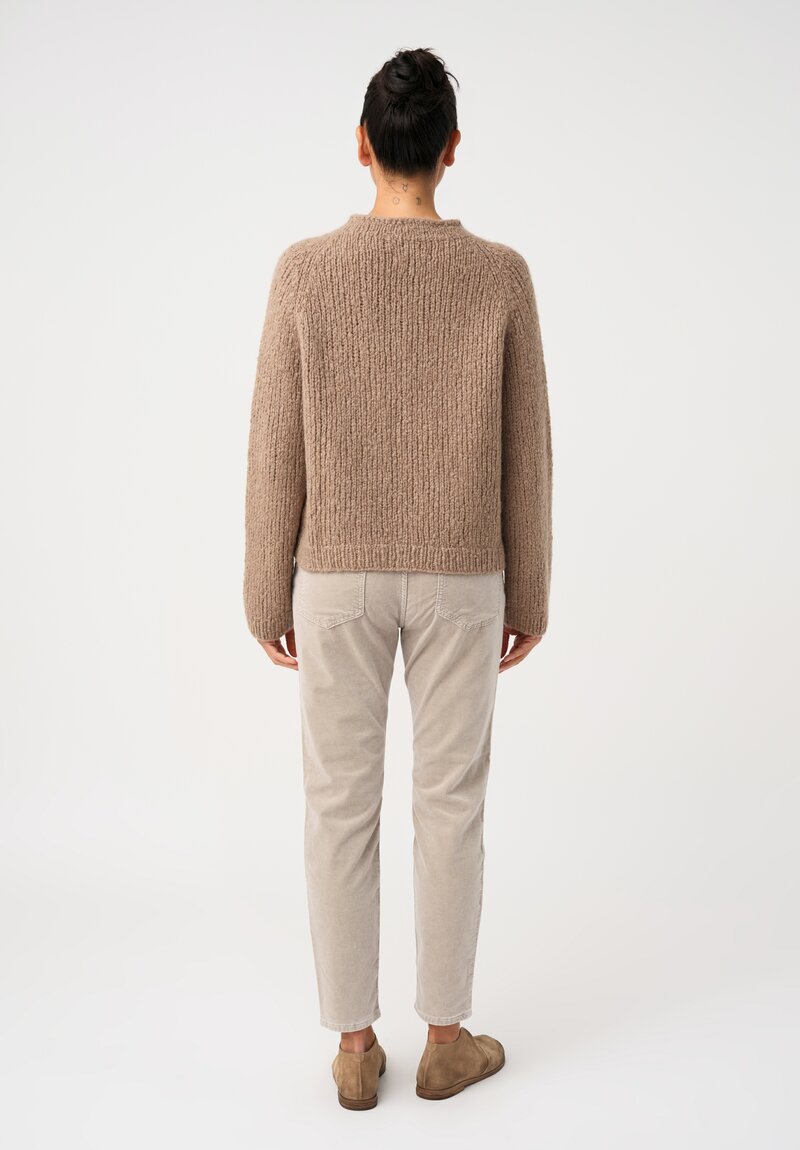 Wommelsdorff Cashmere & Silk Hand-Knit Chili Crew Neck Sweater in Toffee Brown
