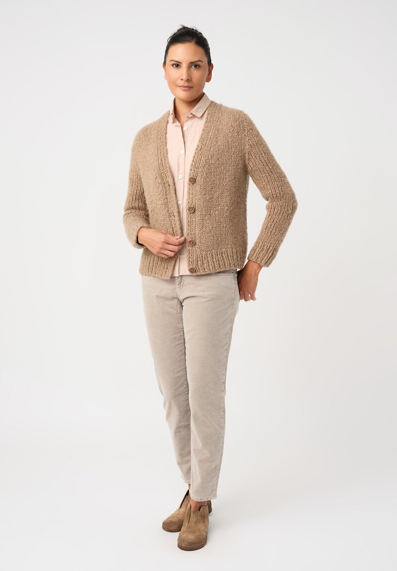 Wommelsdorff Cashmere & Silk Hand-Knit Nova Cardigan in Caramel Brown