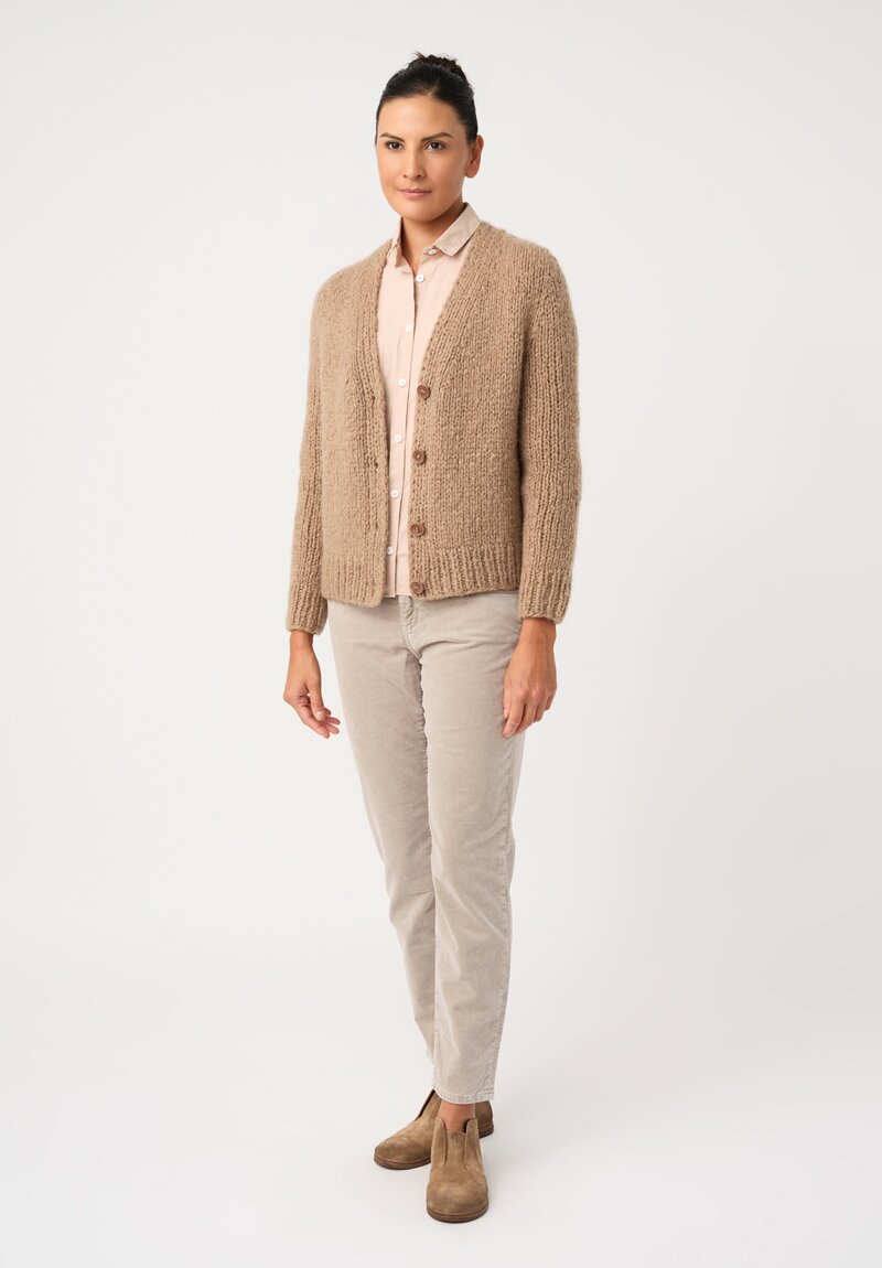 Wommelsdorff Cashmere & Silk Hand-Knit Nova Cardigan in Caramel Brown