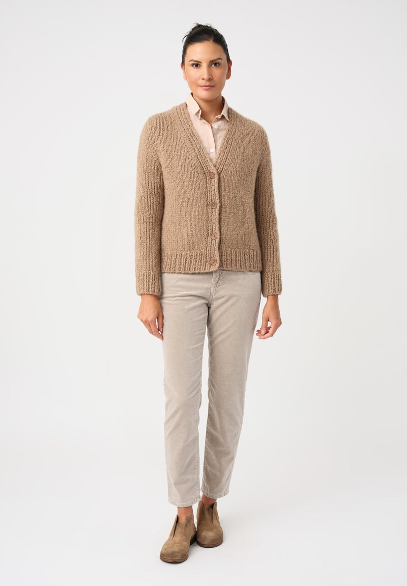 Wommelsdorff Cashmere & Silk Hand-Knit Nova Cardigan in Caramel Brown
