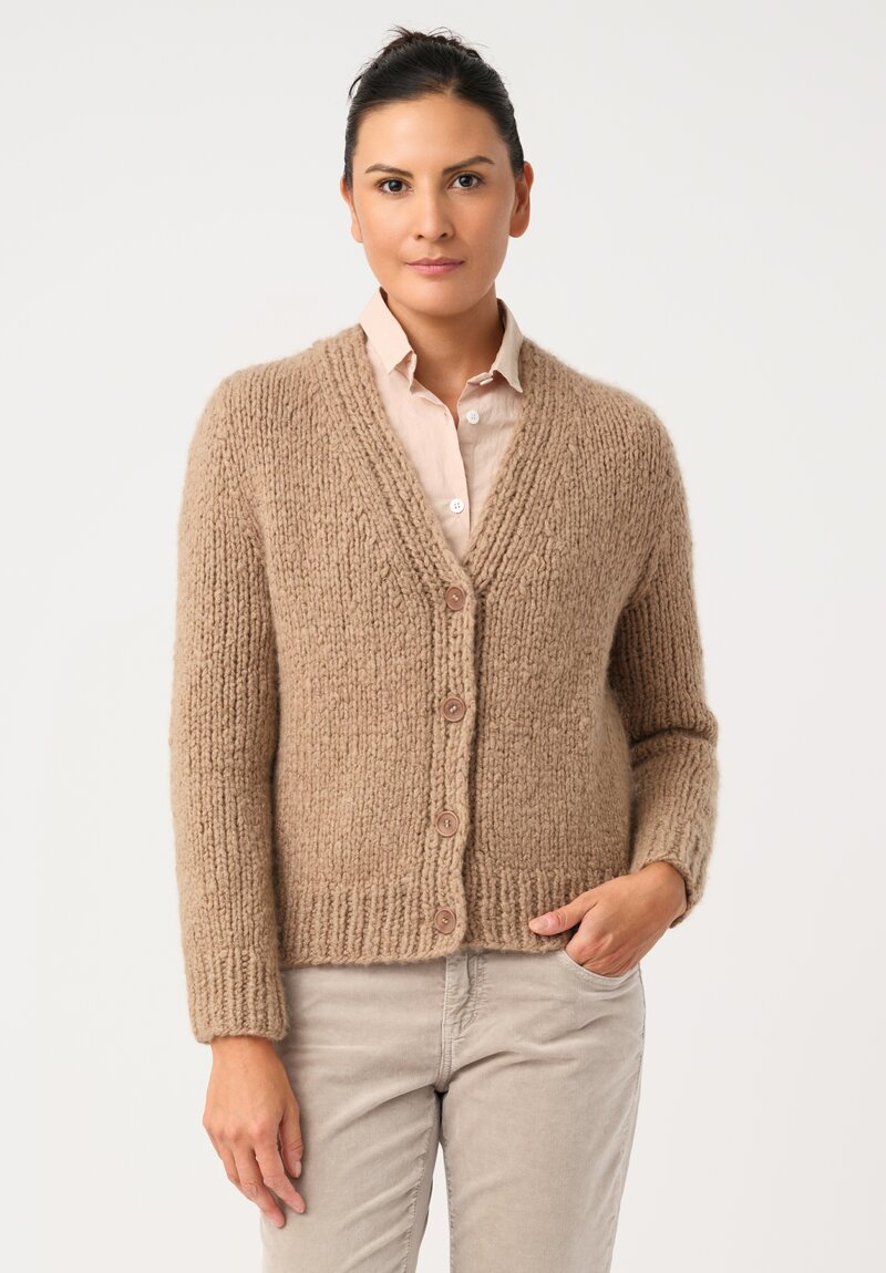 Wommelsdorff Cashmere & Silk Hand-Knit Nova Cardigan in Caramel Brown