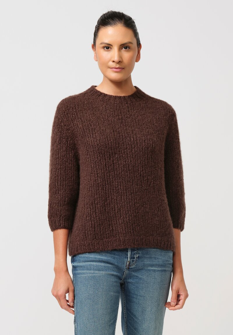Wommelsdorff Hand-Knit Momo Cashmere & Silk Sweater in Umbra Brown	