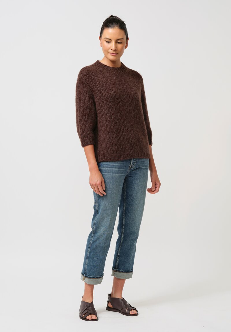 Wommelsdorff Hand-Knit Momo Cashmere & Silk Sweater in Umbra Brown	
