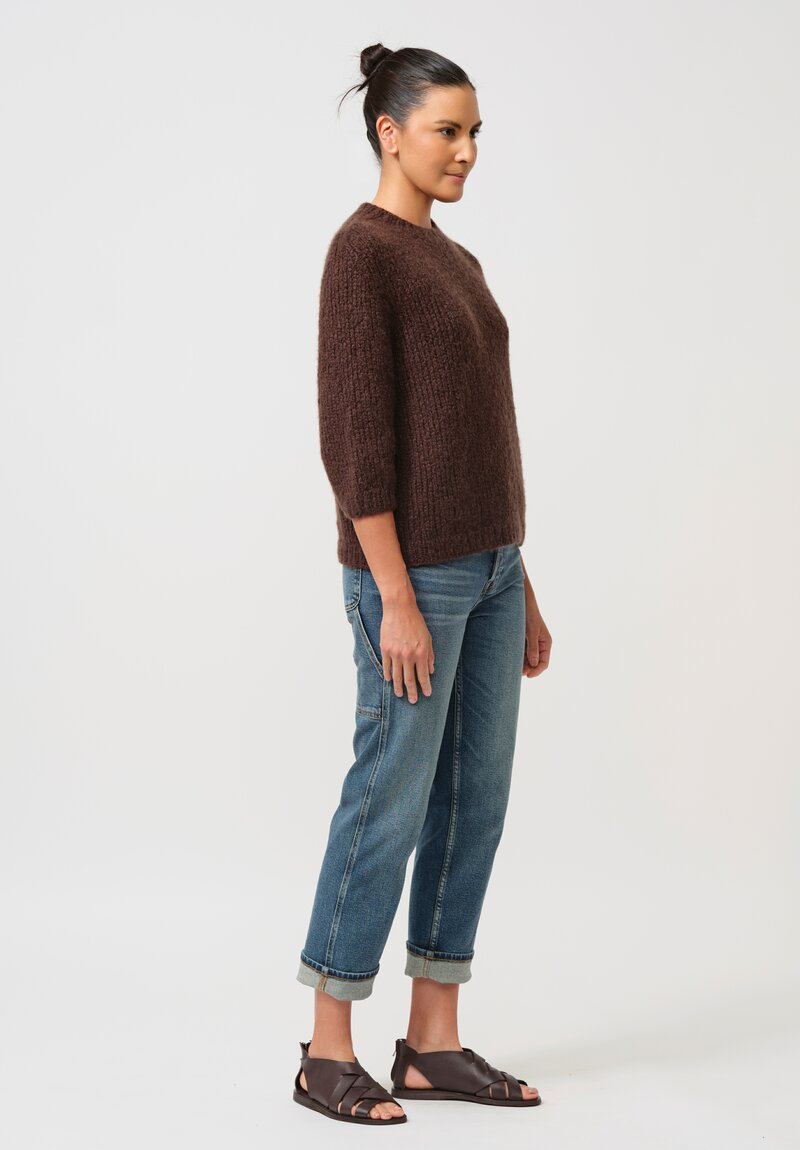 Wommelsdorff Hand-Knit Momo Cashmere & Silk Sweater in Umbra Brown	