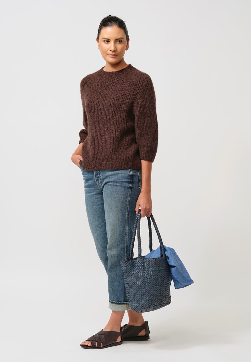 Wommelsdorff Hand-Knit Momo Cashmere & Silk Sweater in Umbra Brown	