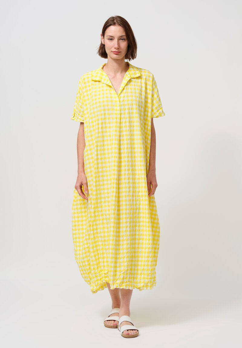 Daniela Gregis Washed Cotton Manichina Dress in Yellow Gingham