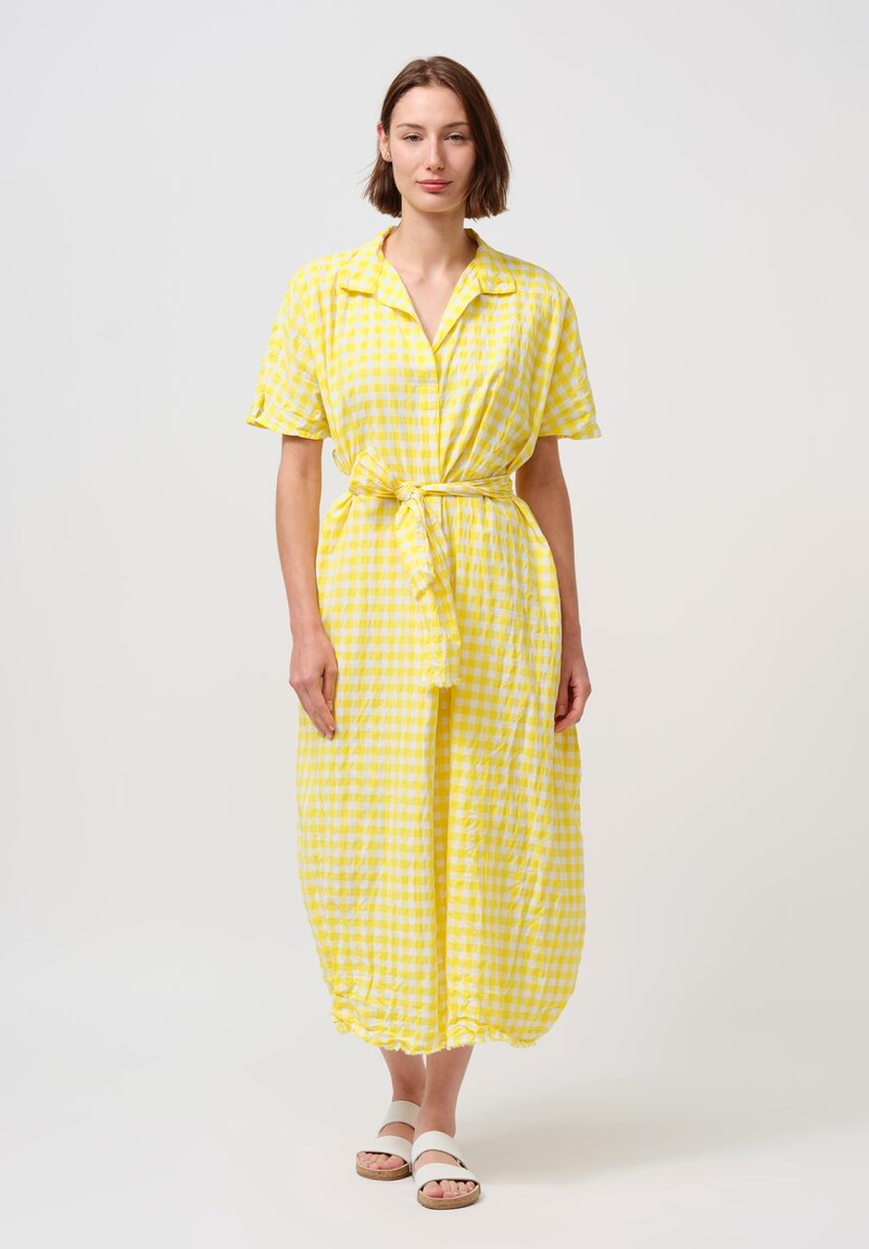 Daniela Gregis Washed Cotton Manichina Dress in Yellow Gingham