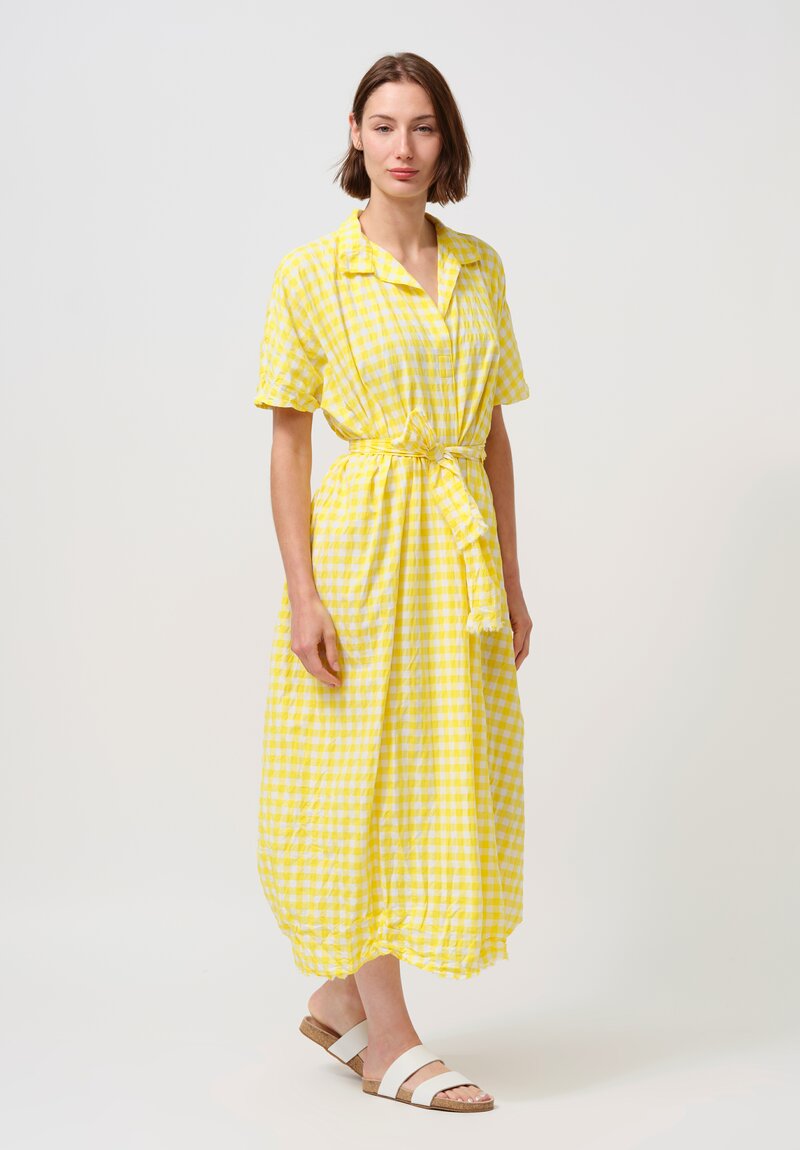 Daniela Gregis Washed Cotton Manichina Dress in Yellow Gingham