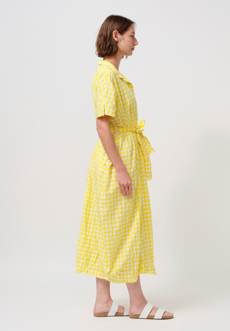 Daniela Gregis Washed Cotton Manichina Dress in Yellow Gingham