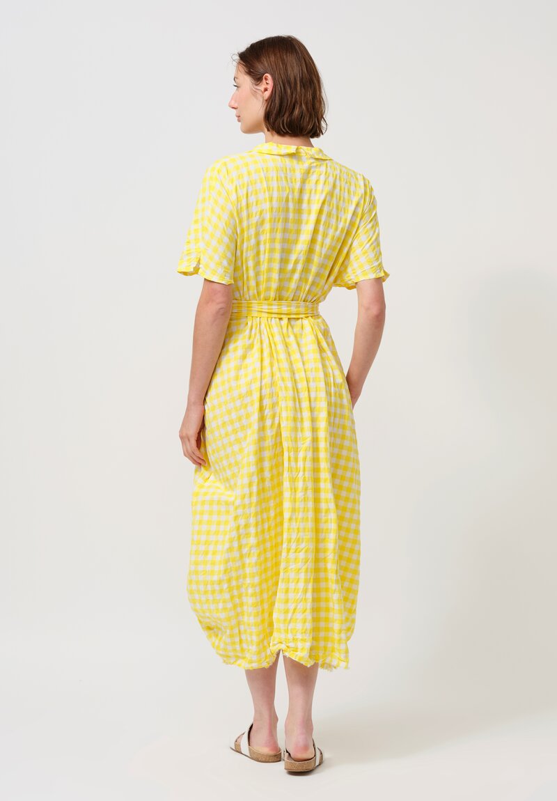 Daniela Gregis Washed Cotton Manichina Dress in Yellow Gingham
