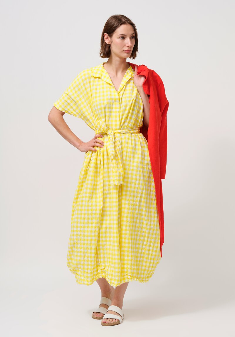 Daniela Gregis Washed Cotton Manichina Dress in Yellow Gingham