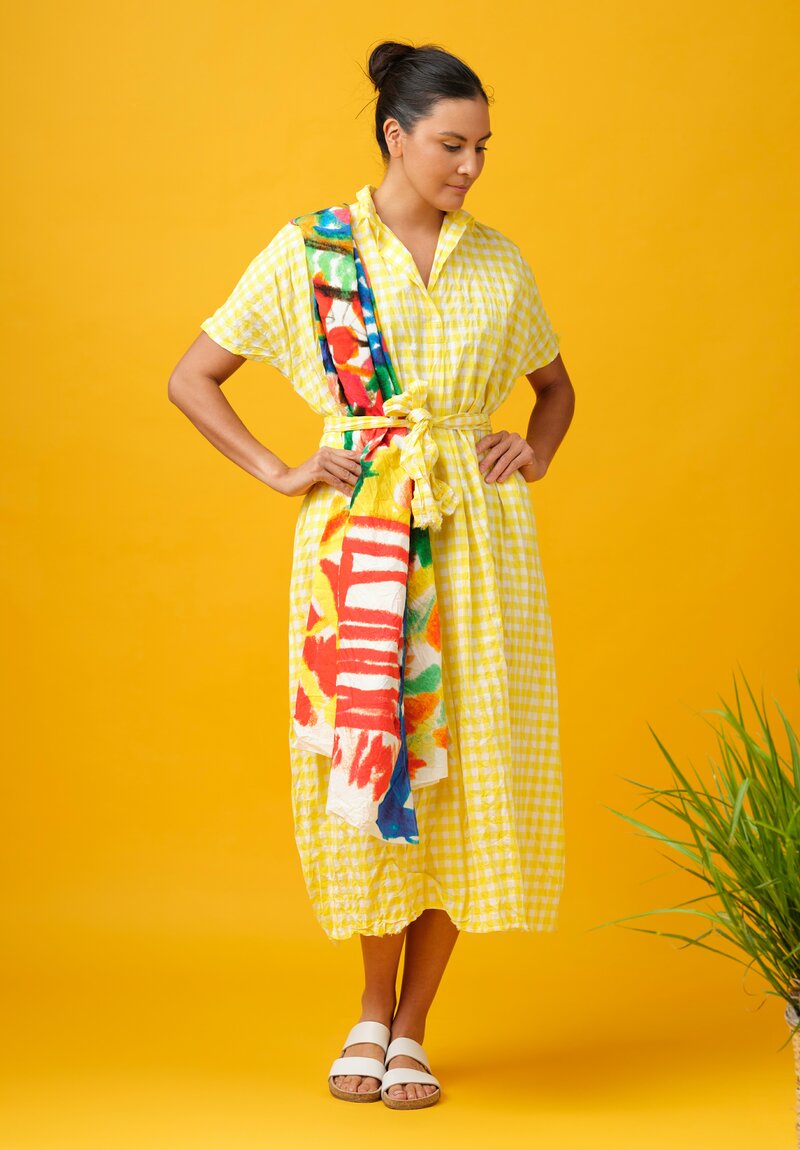 Daniela Gregis Washed Cotton Manichina Dress in Yellow Gingham